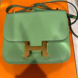 Hermes Mint Green Constance Crossbody with Gold H Closure